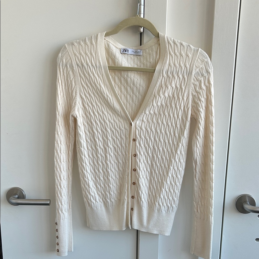 Zara Ivory Button-Up Cardigan